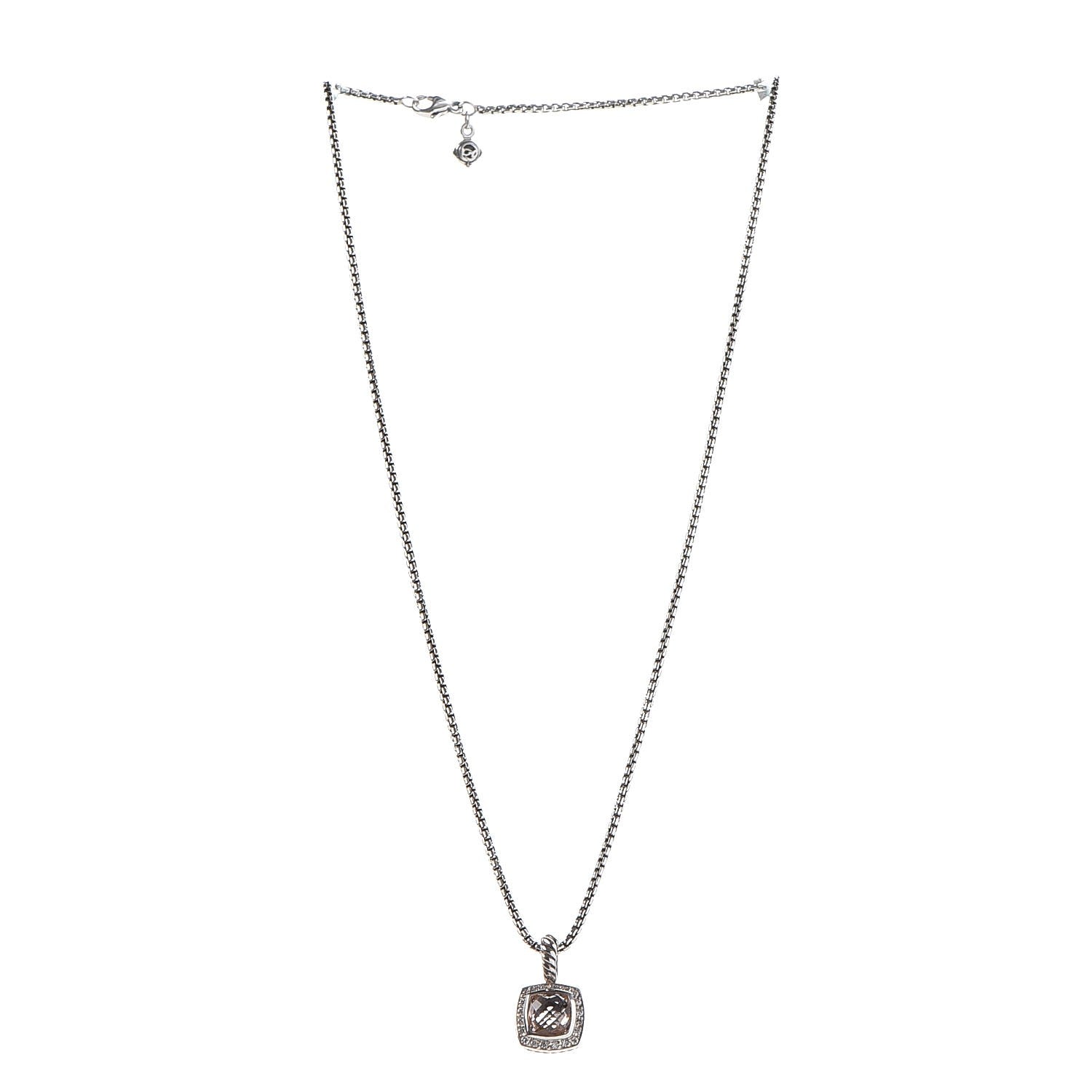 David Yurman Sterling Silver Diamond Morganite 7mm Petite Albion Pendant Necklace 3 of 7