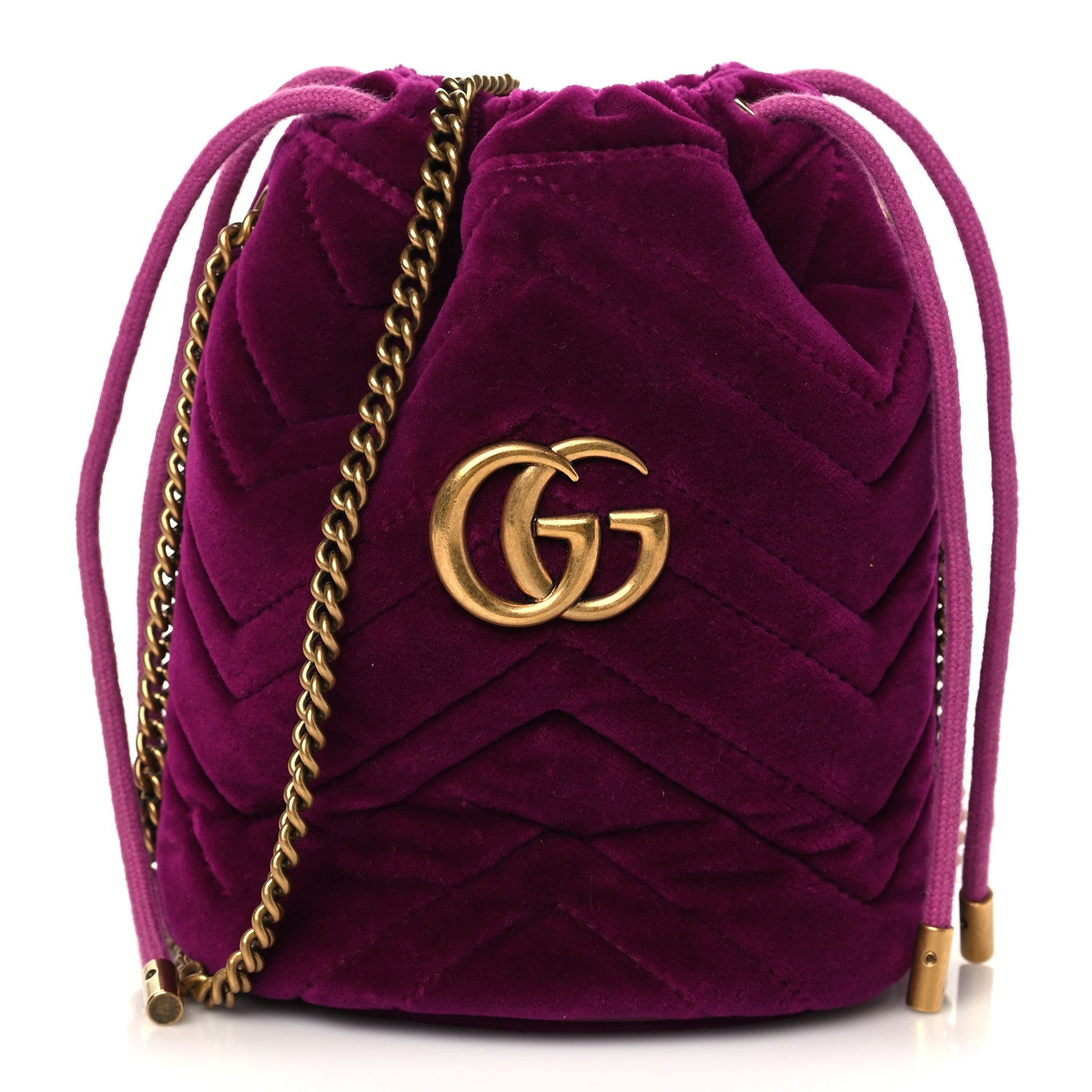 Gucci Velvet Matelasse Mini GG Marmont 2.0 Bucket Bag Fuchsia Violet Cyclamen 1 of 6