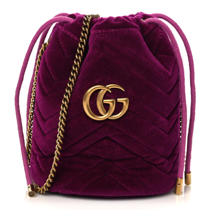 Gucci Velvet Matelasse Mini GG Marmont 2.0 Bucket Bag Fuchsia Violet Cyclamen 1 of 6