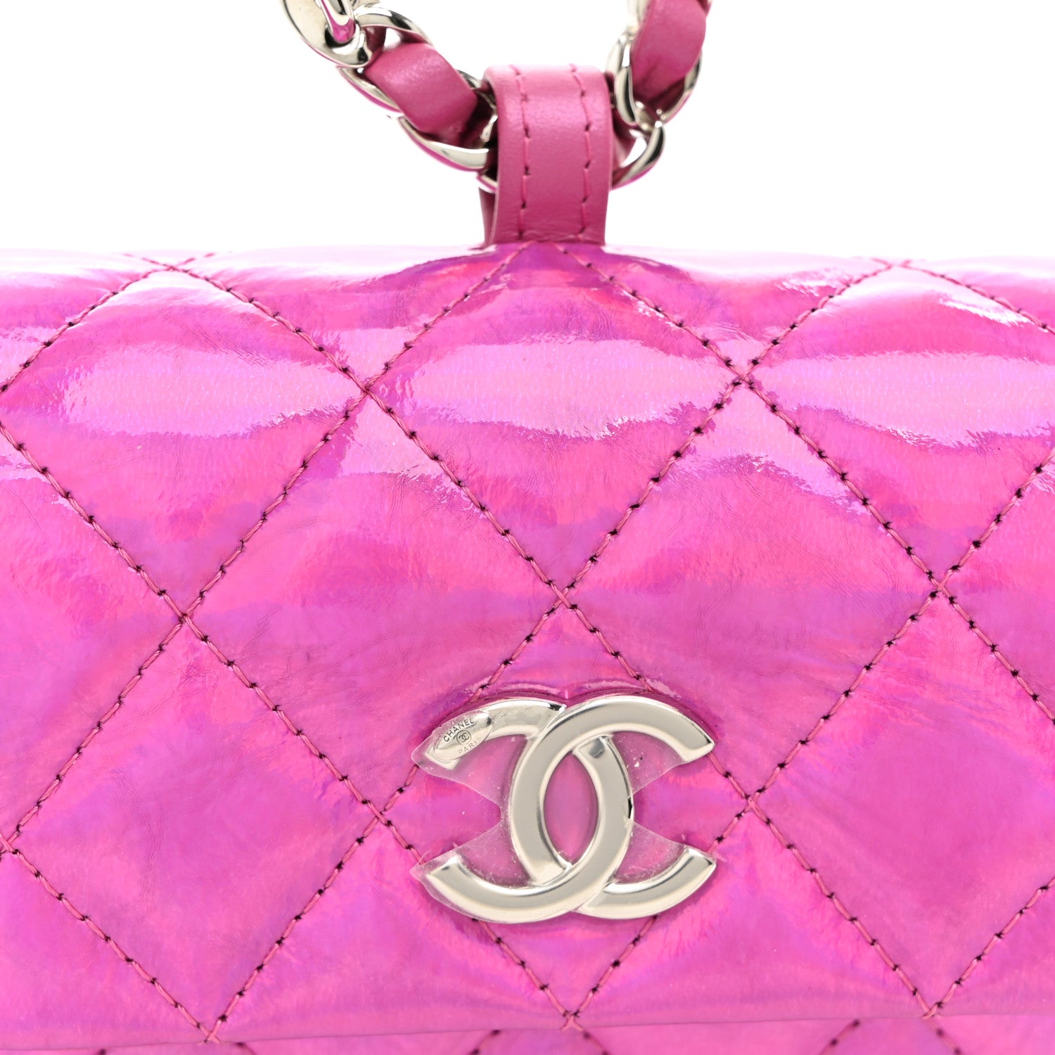 Chanel Patent Lambskin Quilted CC Hook Card Holder Pink 10 of 12