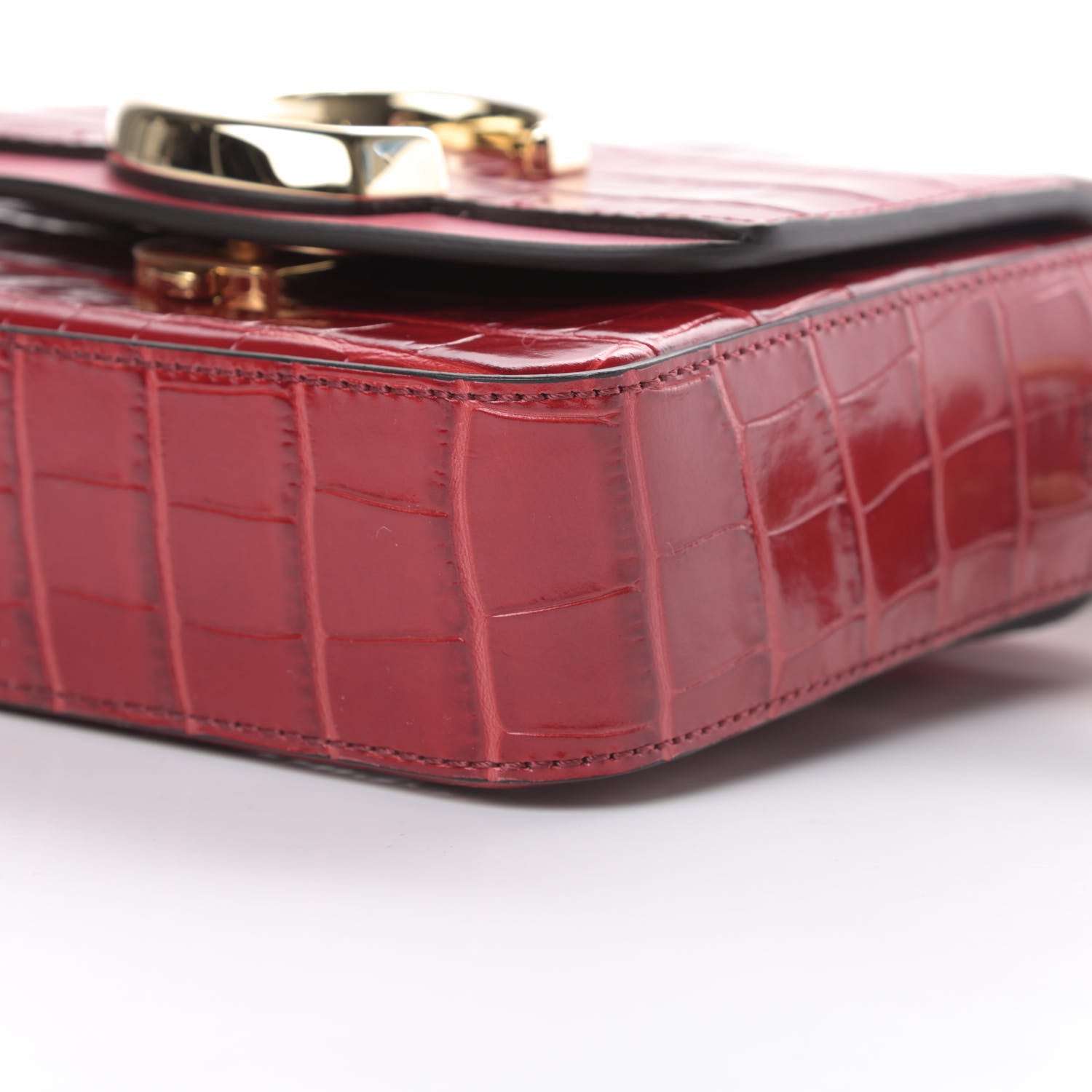 Chloe Calfskin Crocodile Embossed Mini C Double Carry Dusky Red 10 of 10