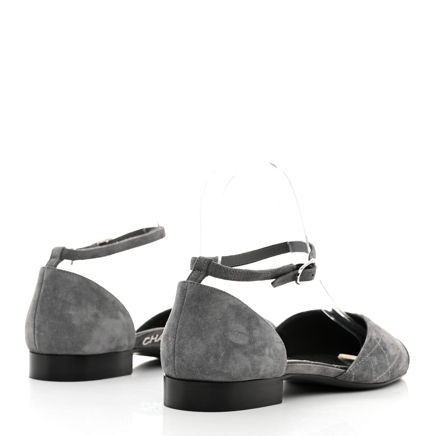 Suede Grosgrain Cap Toe CC Mary Jane Flats 37 Grey Black