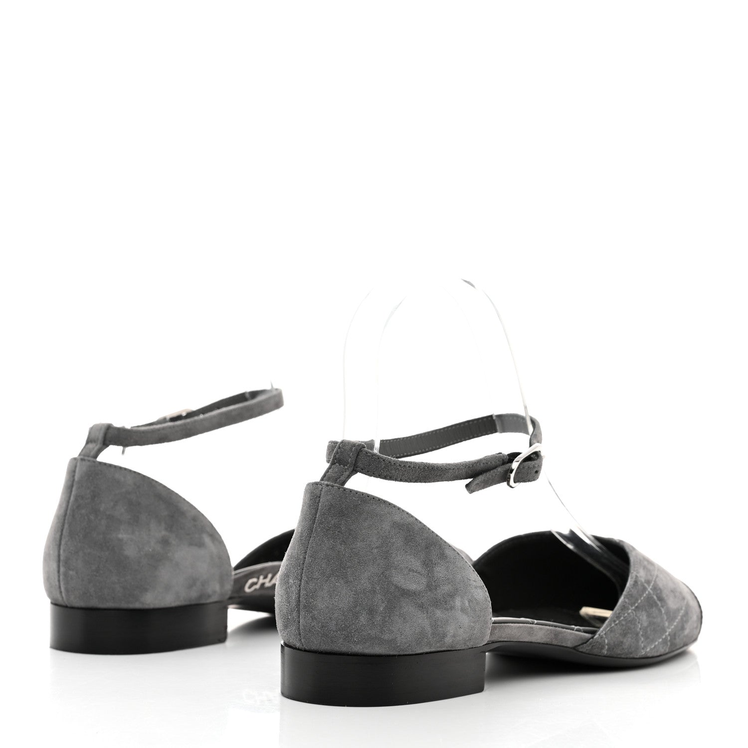 Chanel Suede Grosgrain Cap Toe CC Mary Jane Flats 37 Grey Black 4 of 9