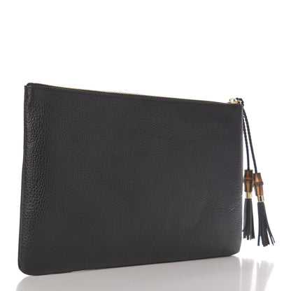 Gucci Pebbled Calfskin Large Bamboo Clutch Black 3 of 7