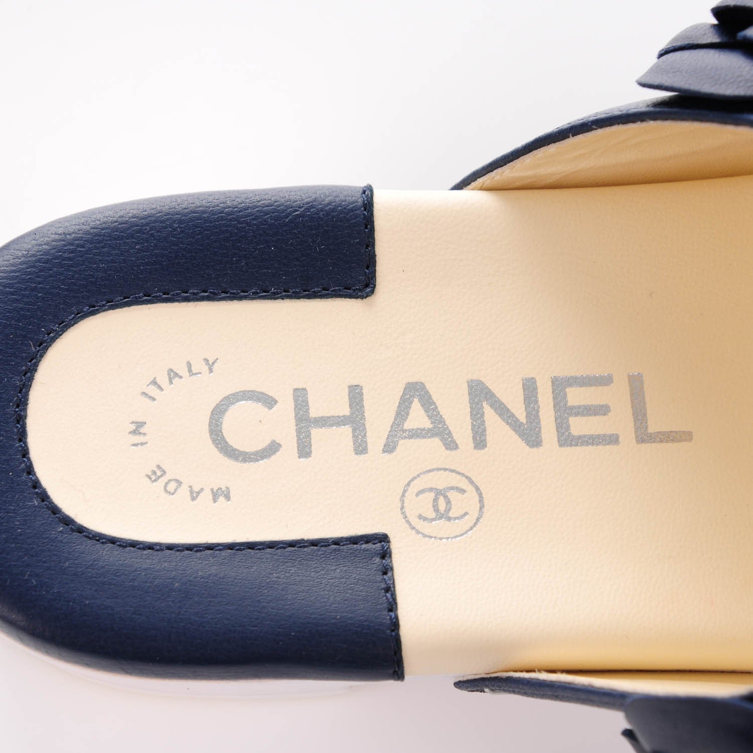 Chanel Lambskin Camellia Sandals 38 Dark Navy Blue 5 of 8