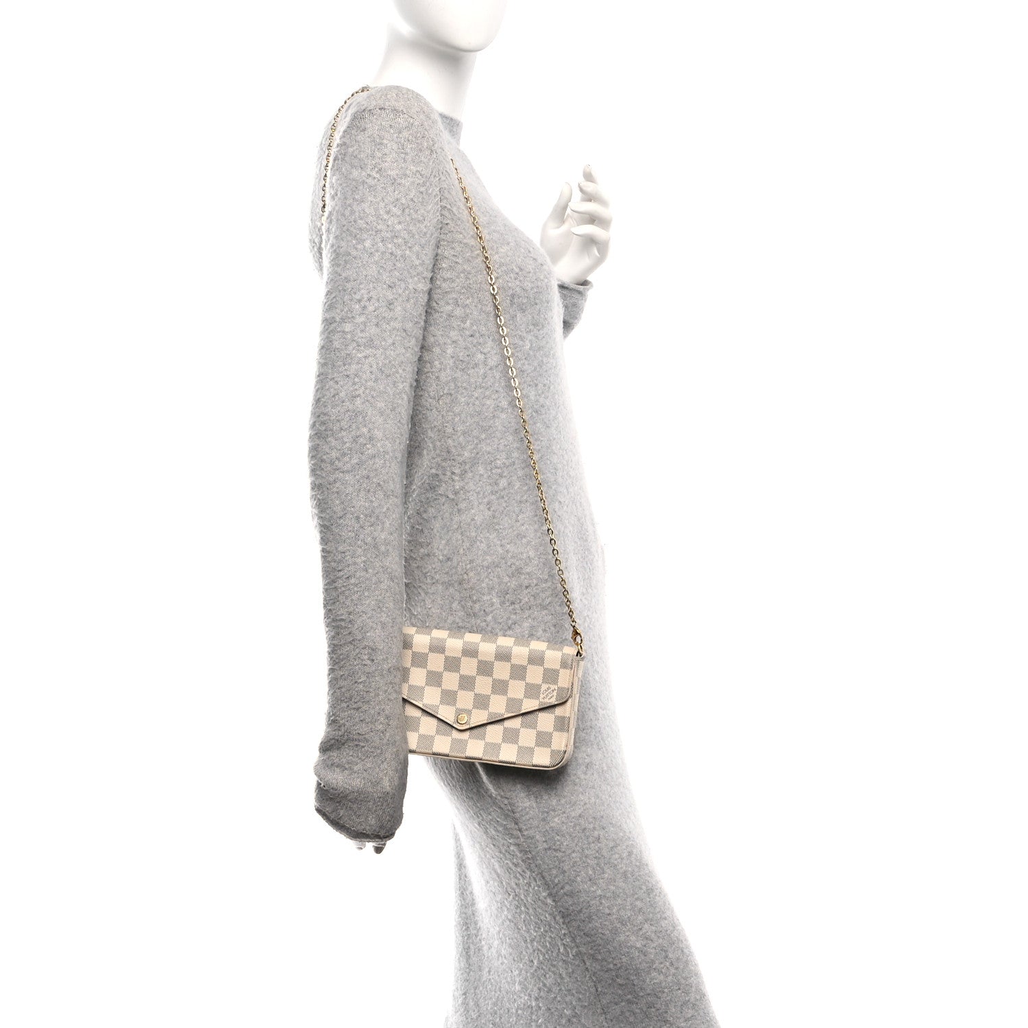 Louis Vuitton Damier Azur Pochette Felicie Chain Wallet Rose Ballerine 2 of 11