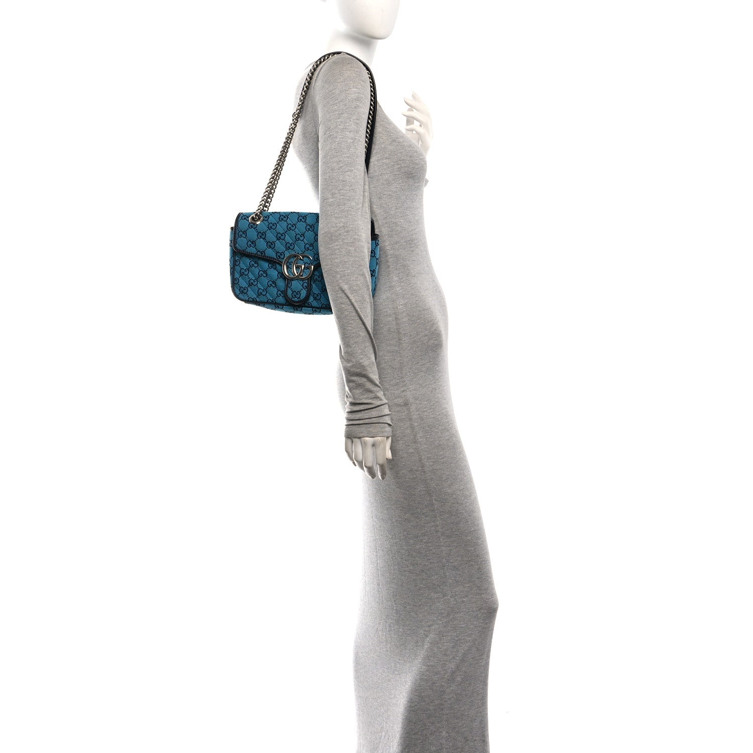 Gucci Monogram Multicolor Matelasse Diagonal Small GG Marmont Shoulder Bag Light Blue 2 of 10