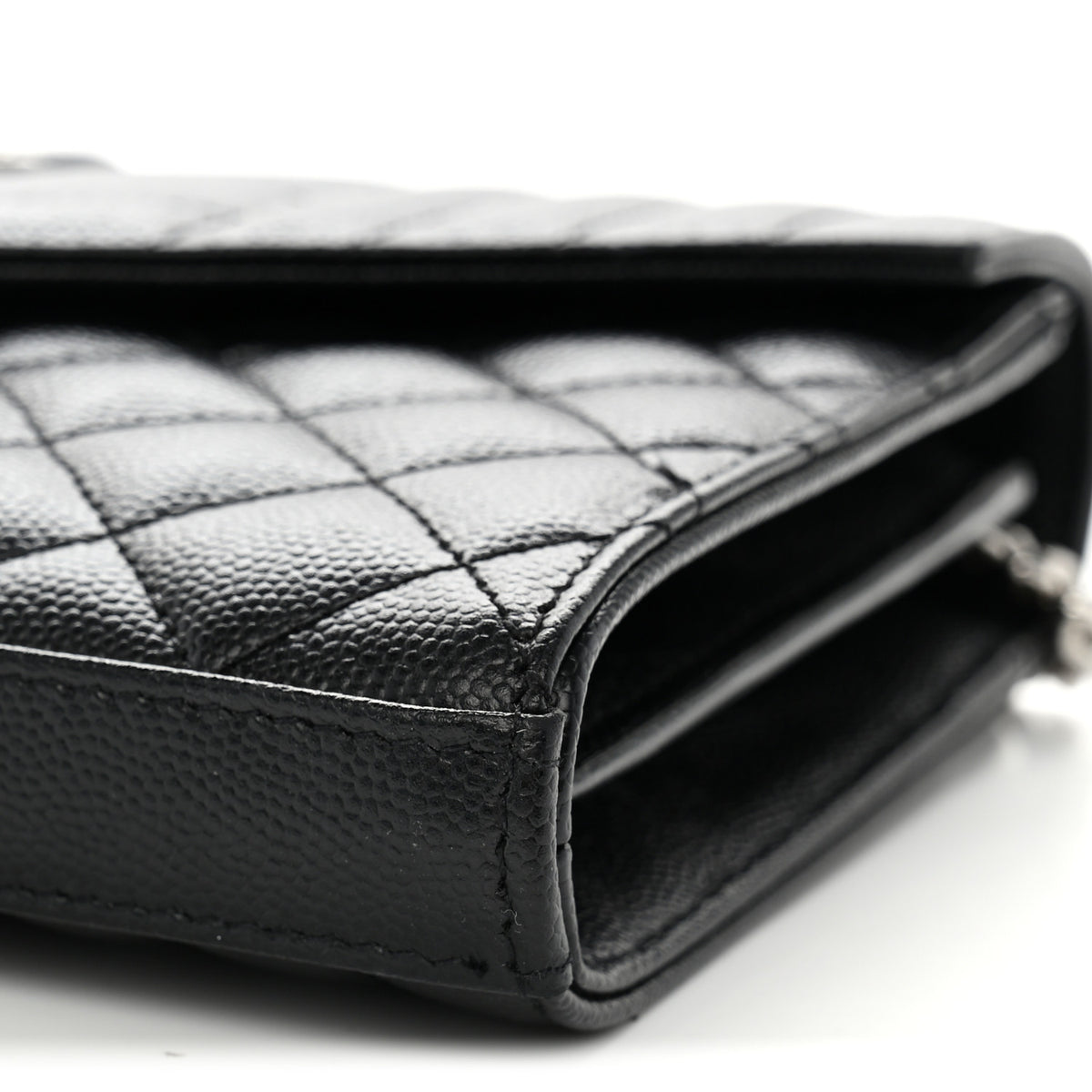 Saint Laurent Grain De Poudre Mixed Matelasse Triquilt Monogram Chain Wallet Black 10 of 10