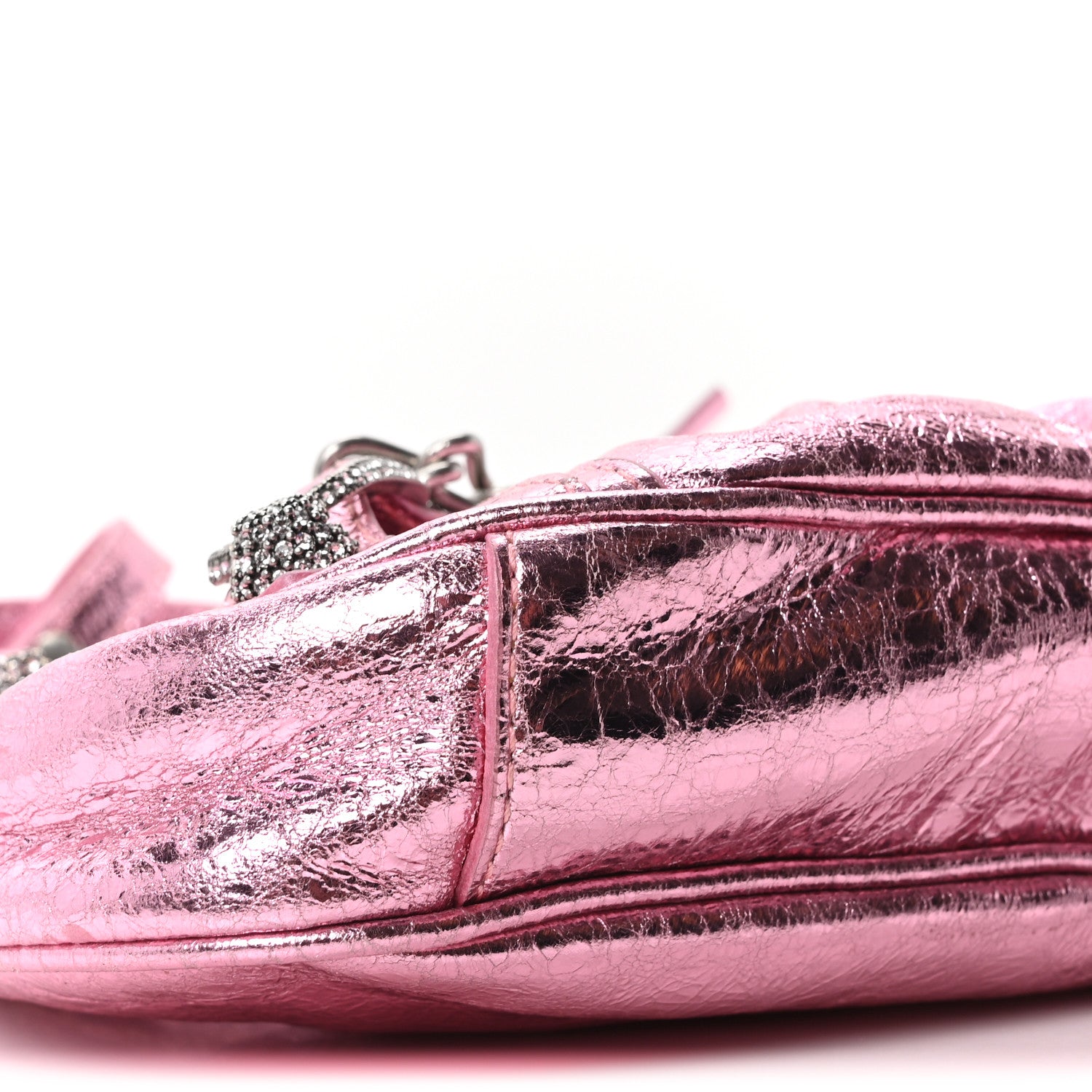 Balenciaga Metallic Agneau Arena Crystal Le Cagole Mini Purse With Chain Met Pink 10 of 11