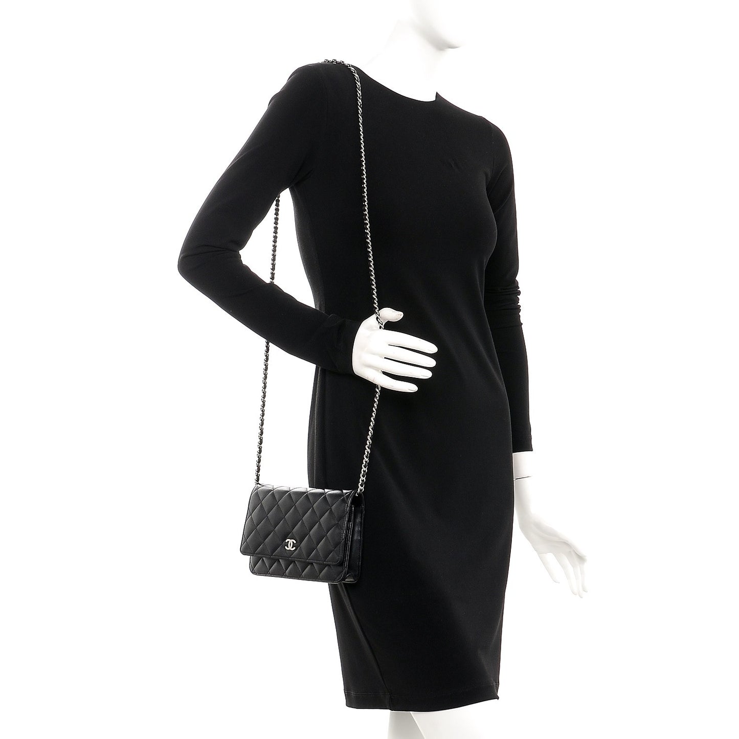 Lambskin Quilted Wallet On Chain WOC Black