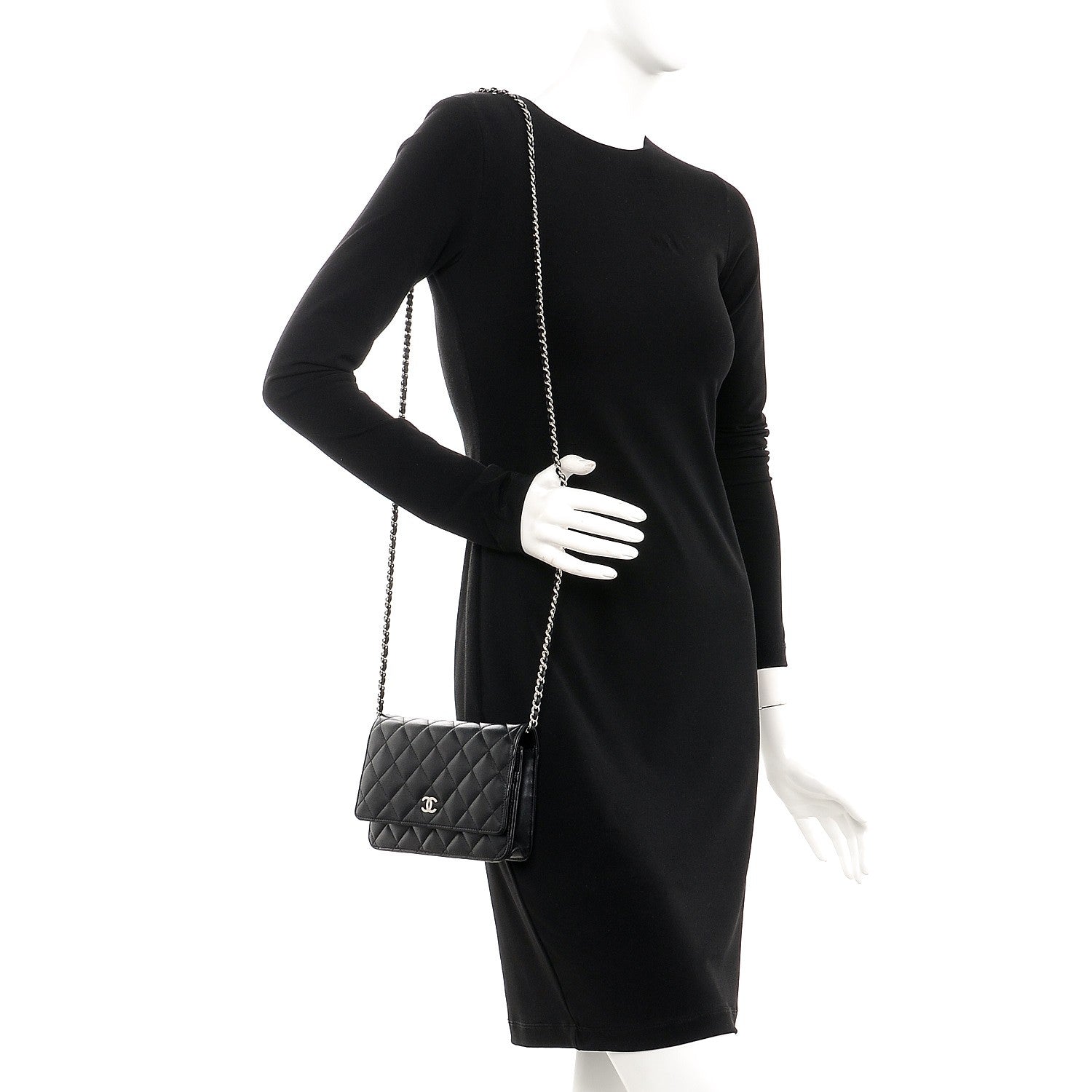 Chanel Lambskin Quilted Wallet On Chain WOC Black 2 of 10