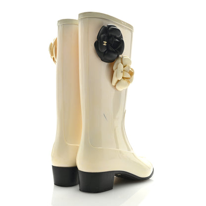 Chanel Rubber Camellia Rain Boots 36 Off White 4 of 11