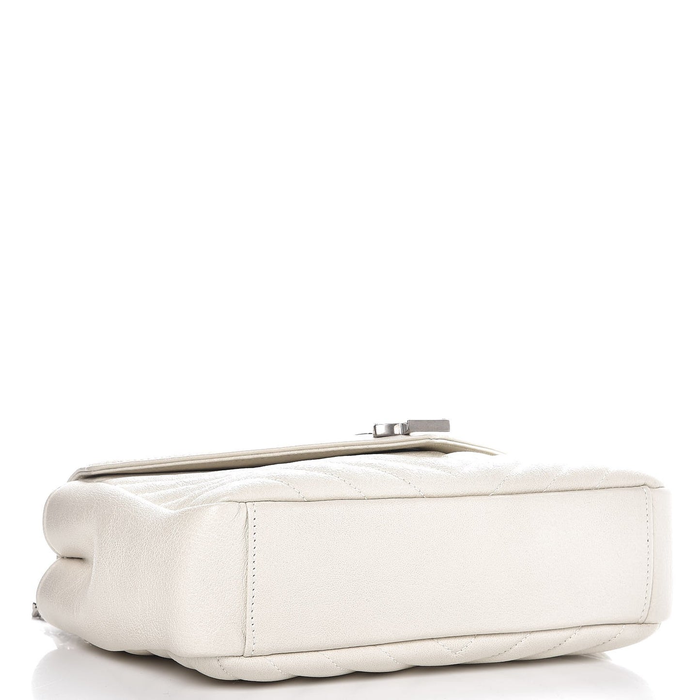 Sheepskin Matelasse Chevron Monogram Medium College Bag Dove White