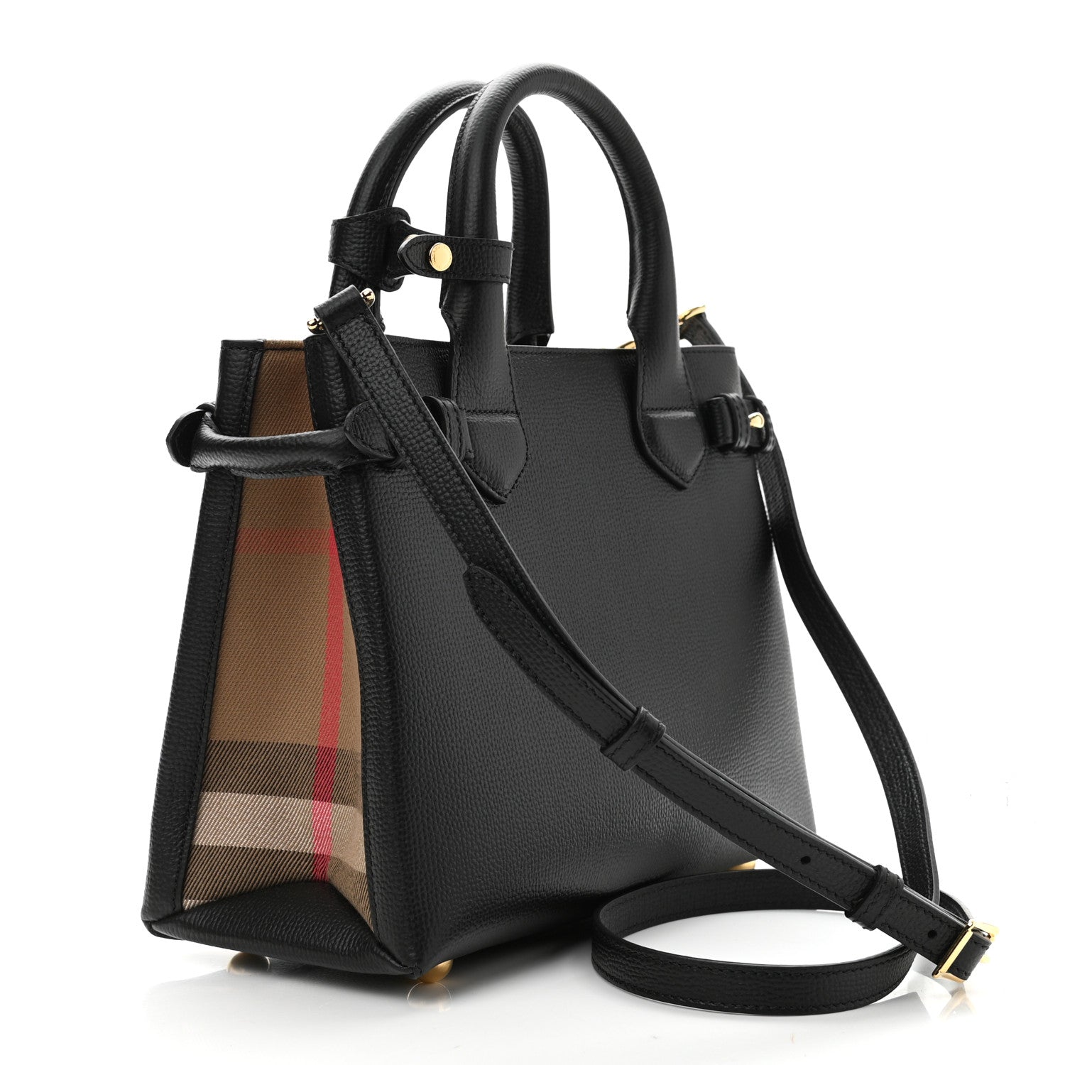 Burberry Derby Calfskin House Check Small Banner Tote Black 3 of 10