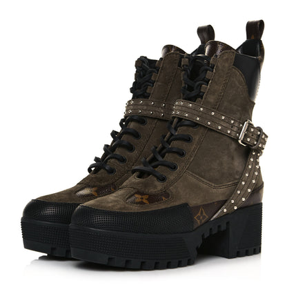 Louis Vuitton Suede Calfskin Monogram Laureate Platform Desert Boots 36 Kaki 3 of 7