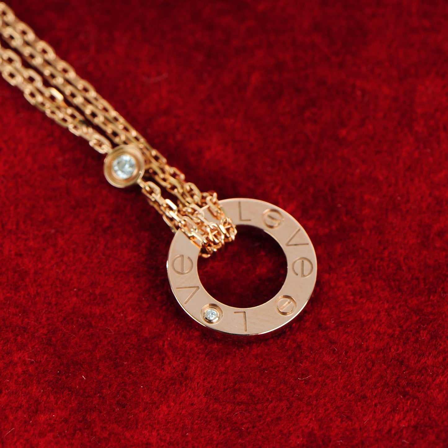 18K Pink Gold 2 Diamond LOVE Necklace