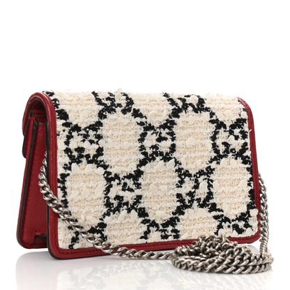 Gucci Tweed GG Monogram Super Mini Dionysus Shoulder Bag White Black Romantic Cherry 3 of 8