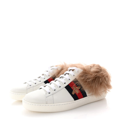 Gucci Calfskin Wool Web Bee Embroidered Womens Ace Sneakers 35 White 4 of 9