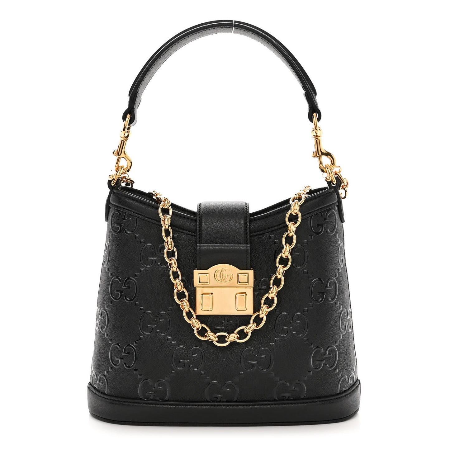 Wonka Grain Calfskin GG Monogram Debossed Small Padlock Shoulder Bag Black