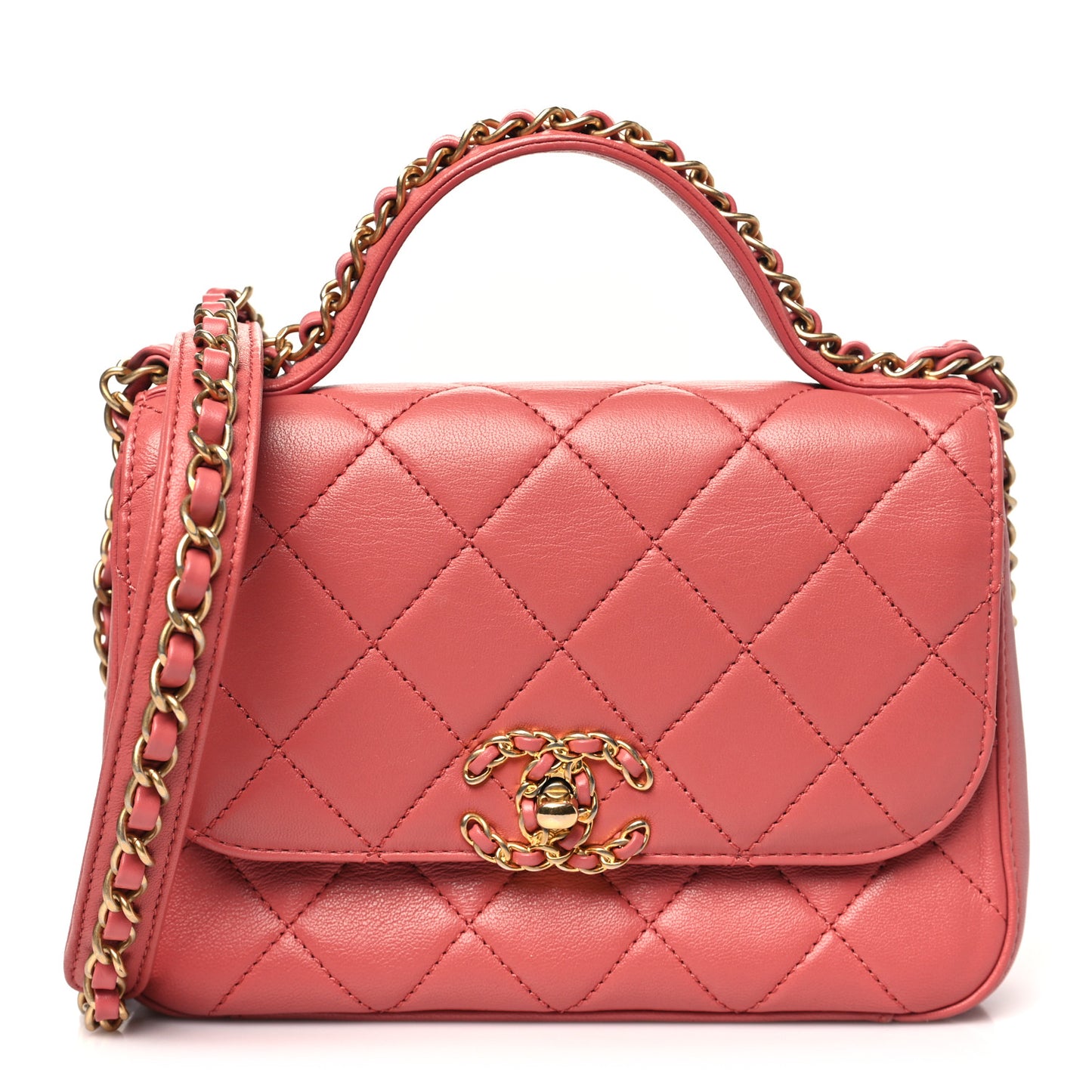 Lambskin Quilted Small Chain Infinity Top Handle Flap Pink