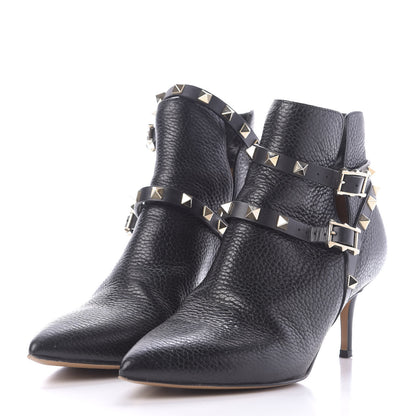 Valentino Garavani Pebbled Calfskin Rockstud Double Buckle 65mm Ankle Boots 36.5 Black 3 of 12