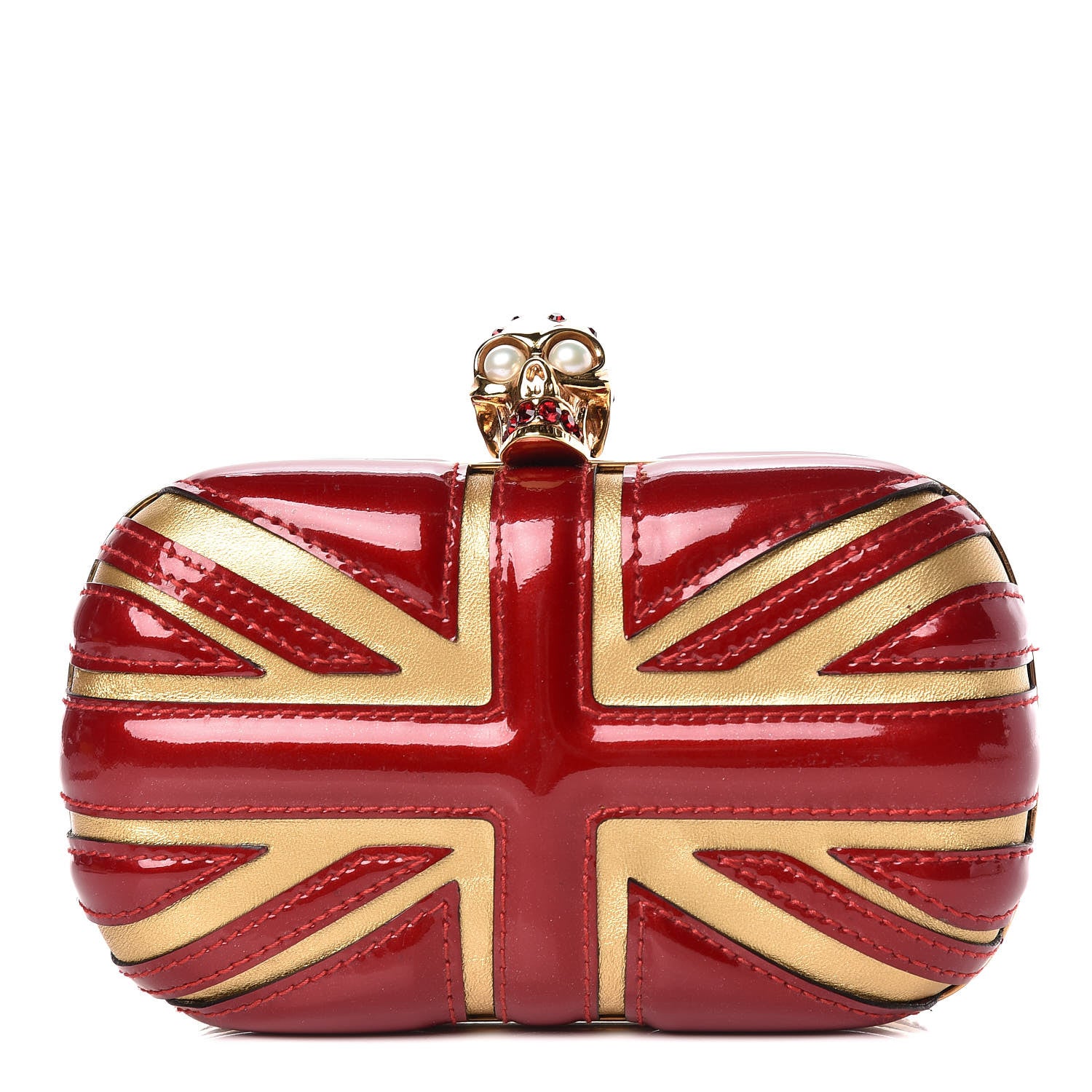 Alexander McQueen Patent Calfskin Britannia Skull Box Clutch Intense Red 1 of 12