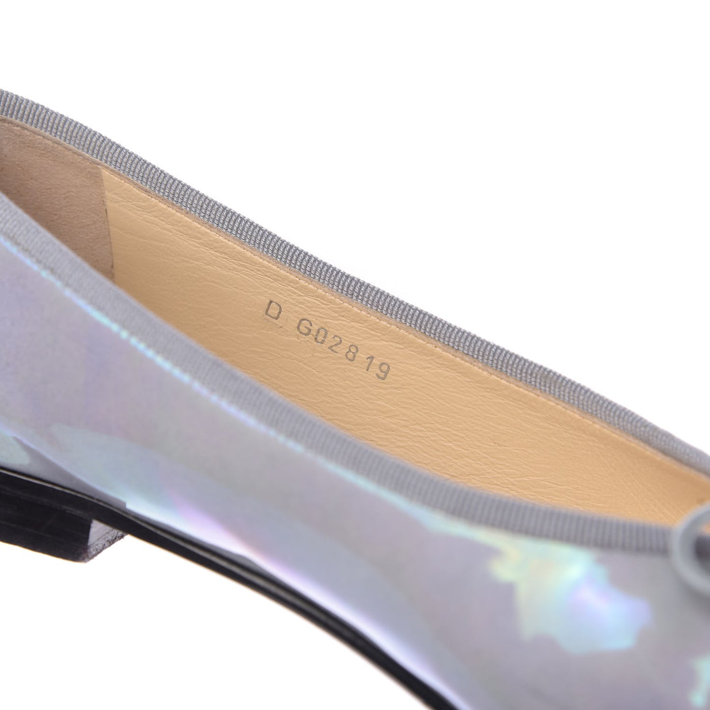 Patent Calfskin Cap Toe CC Ballerina Flats 37.5 Grey Black