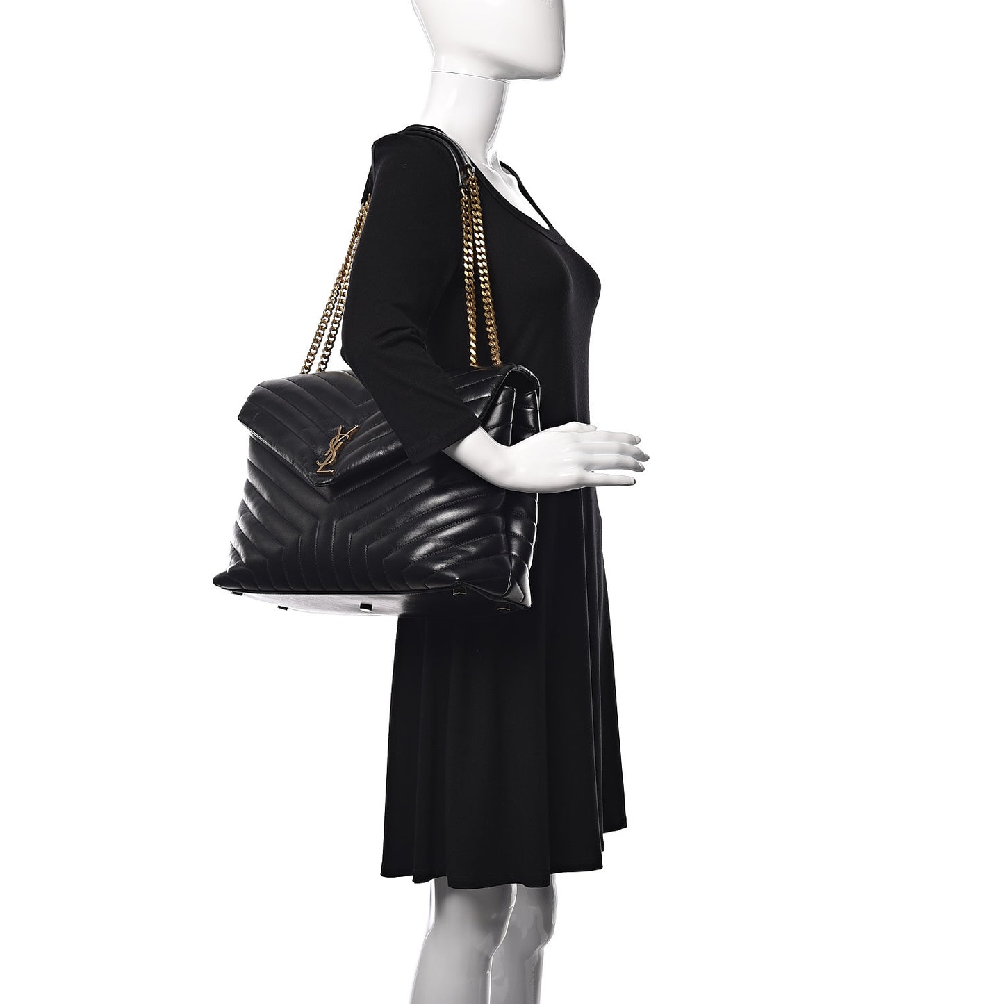 Calfskin Y Quilted Monogram Large Loulou Chain Satchel Black