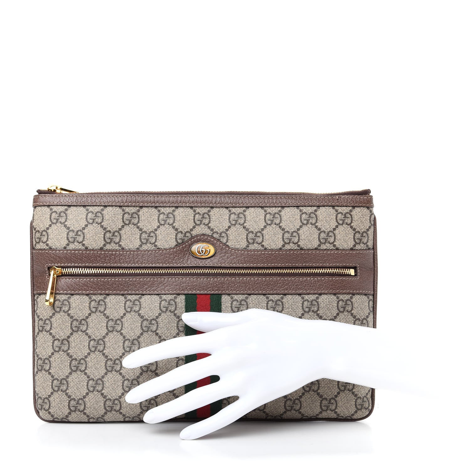 Gucci GG Supreme Monogram Large Ophidia Pouch Clutch Brown 2 of 12