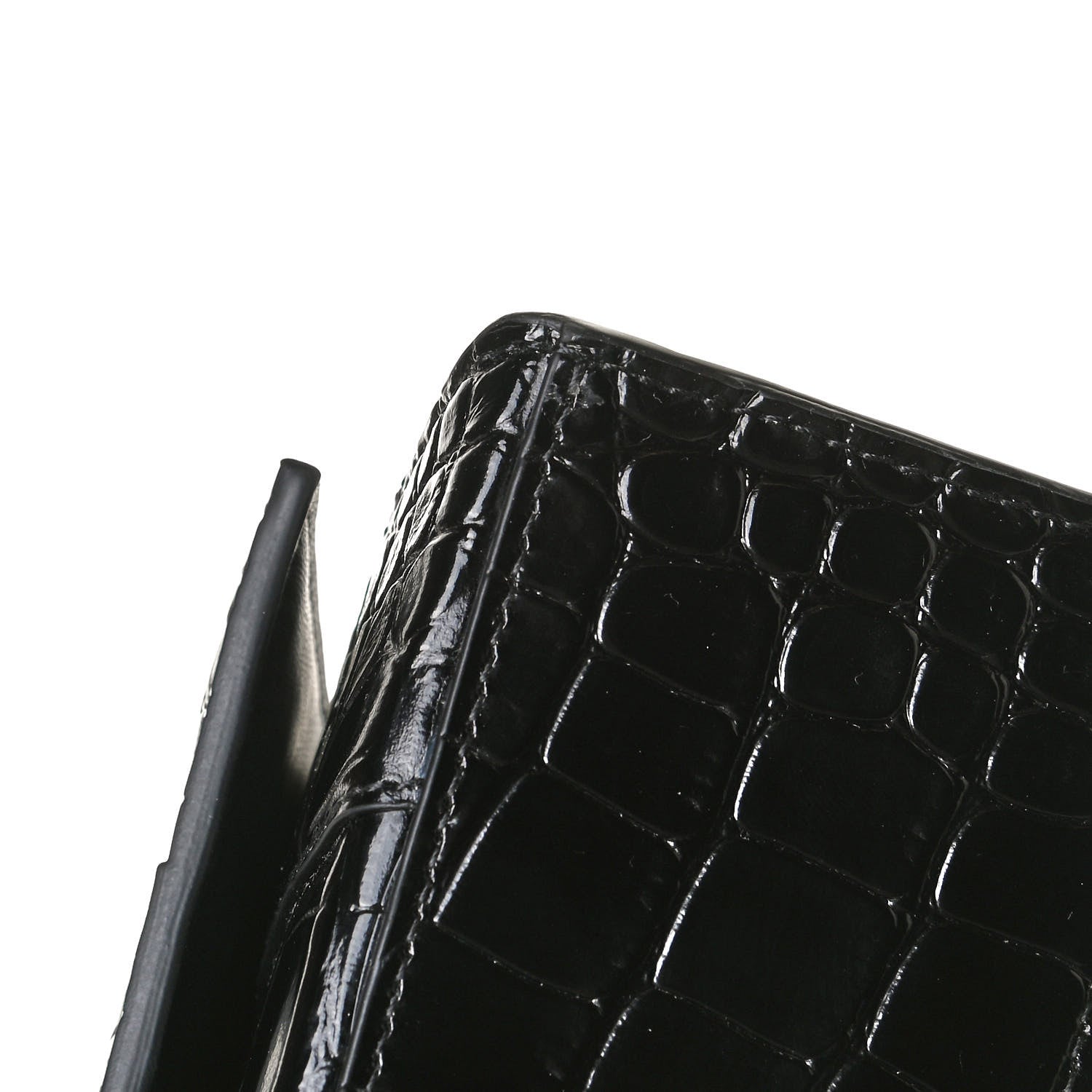 Balenciaga Shiny Calfskin Crocodile Embossed Hourglass Top Handle Bag XS Black 13 of 17