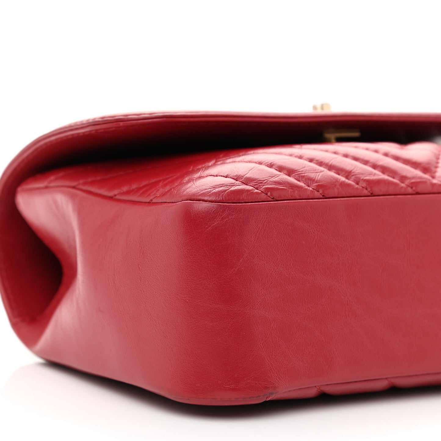Calfskin Chevron Quilted Top Handle Flap Red