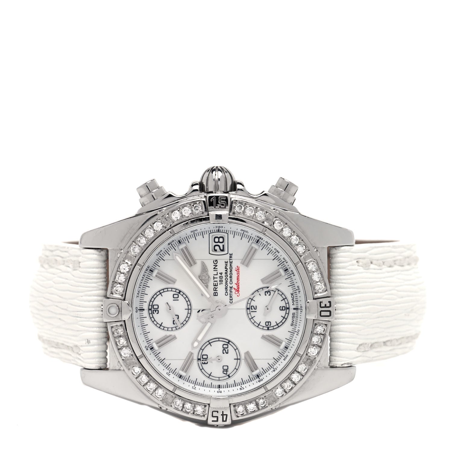 Breitling Stainless Steel Calfskin Diamond Mother of Pearl 39mm Cockpit Chronograph Automatic Watch A13358 2 of 4