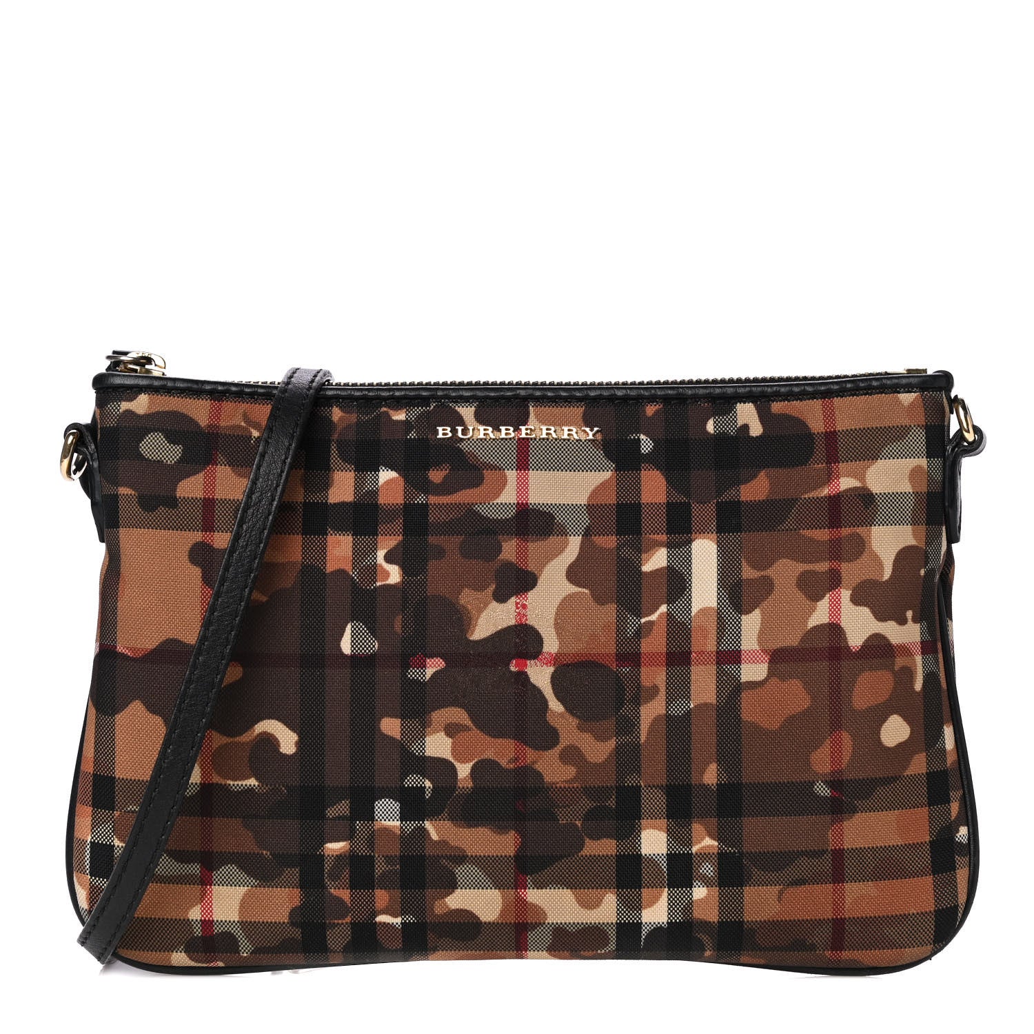 Burberry Nylon Calfskin Camouflage Check Crossbody Clutch Black 1 of 7