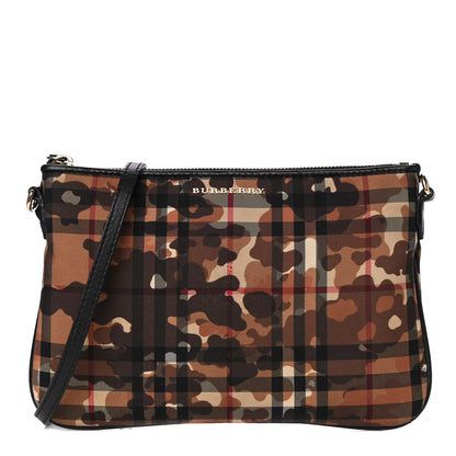 Burberry Nylon Calfskin Camouflage Check Crossbody Clutch Black 1 of 7