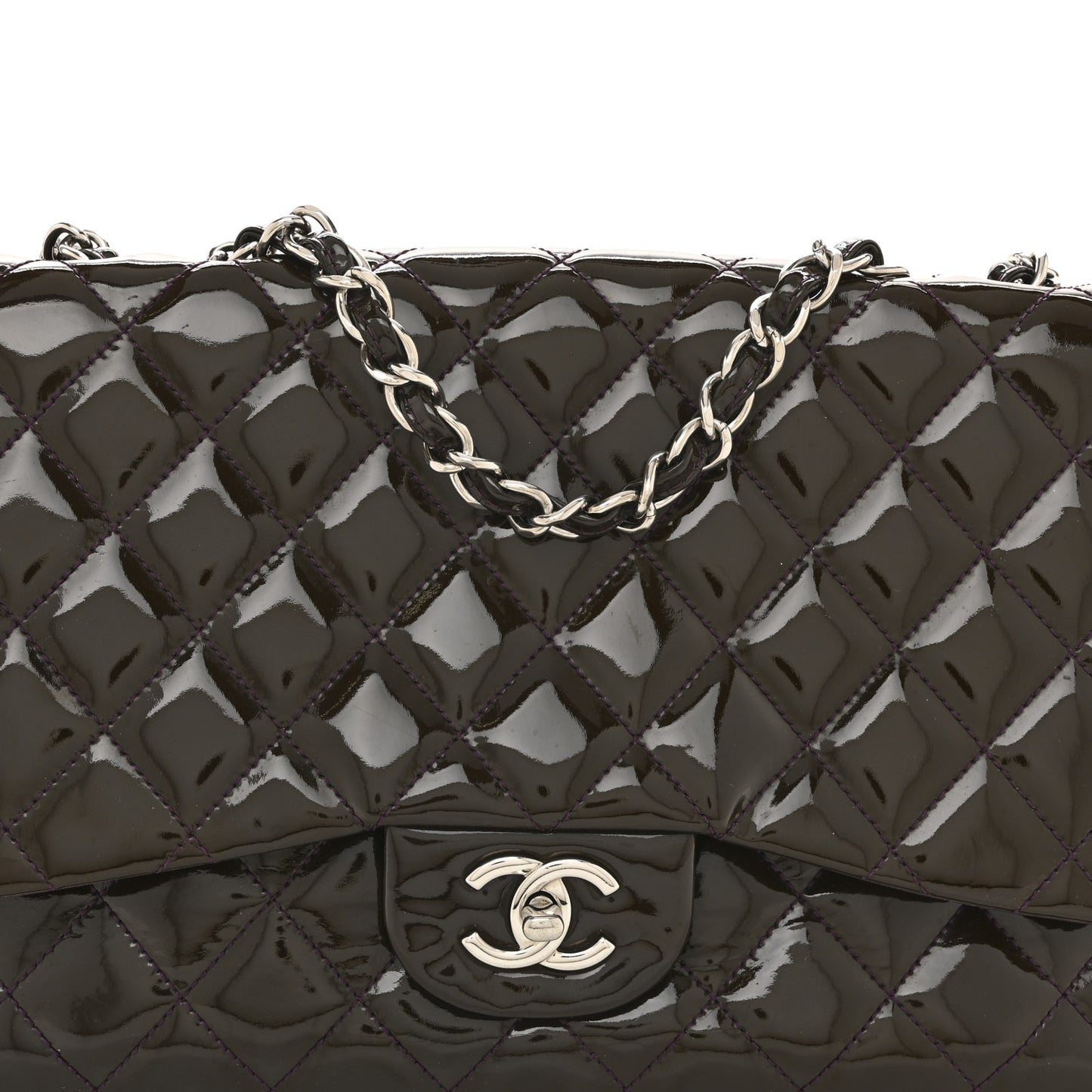 Patent Quilted Jumbo Single Flap Dark Purple