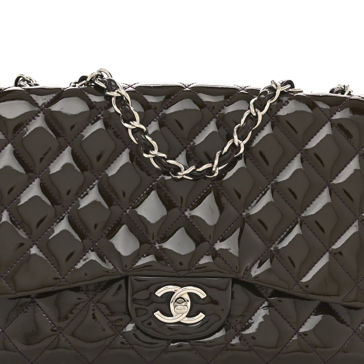 Chanel Patent Quilted Jumbo Single Flap Dark Purple 1 of 14