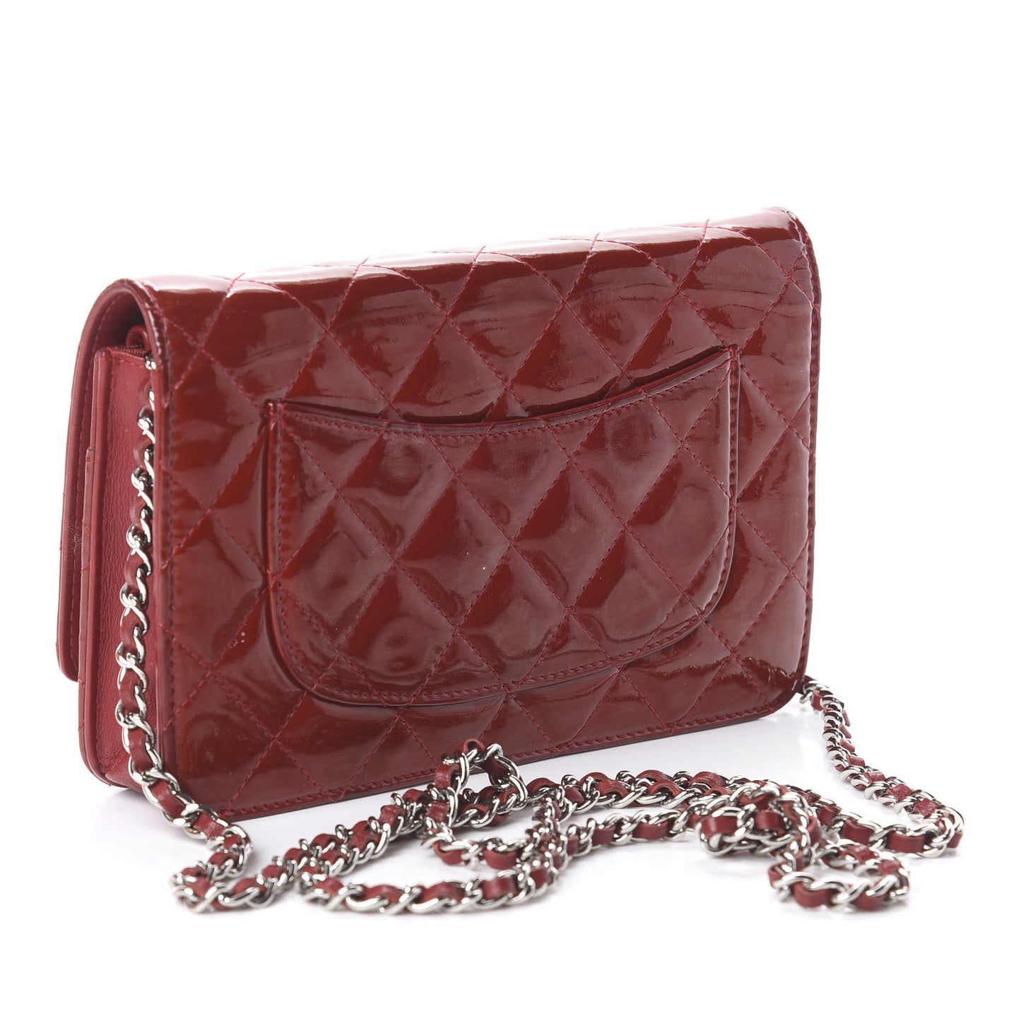 Patent Quilted Wallet On Chain WOC Red