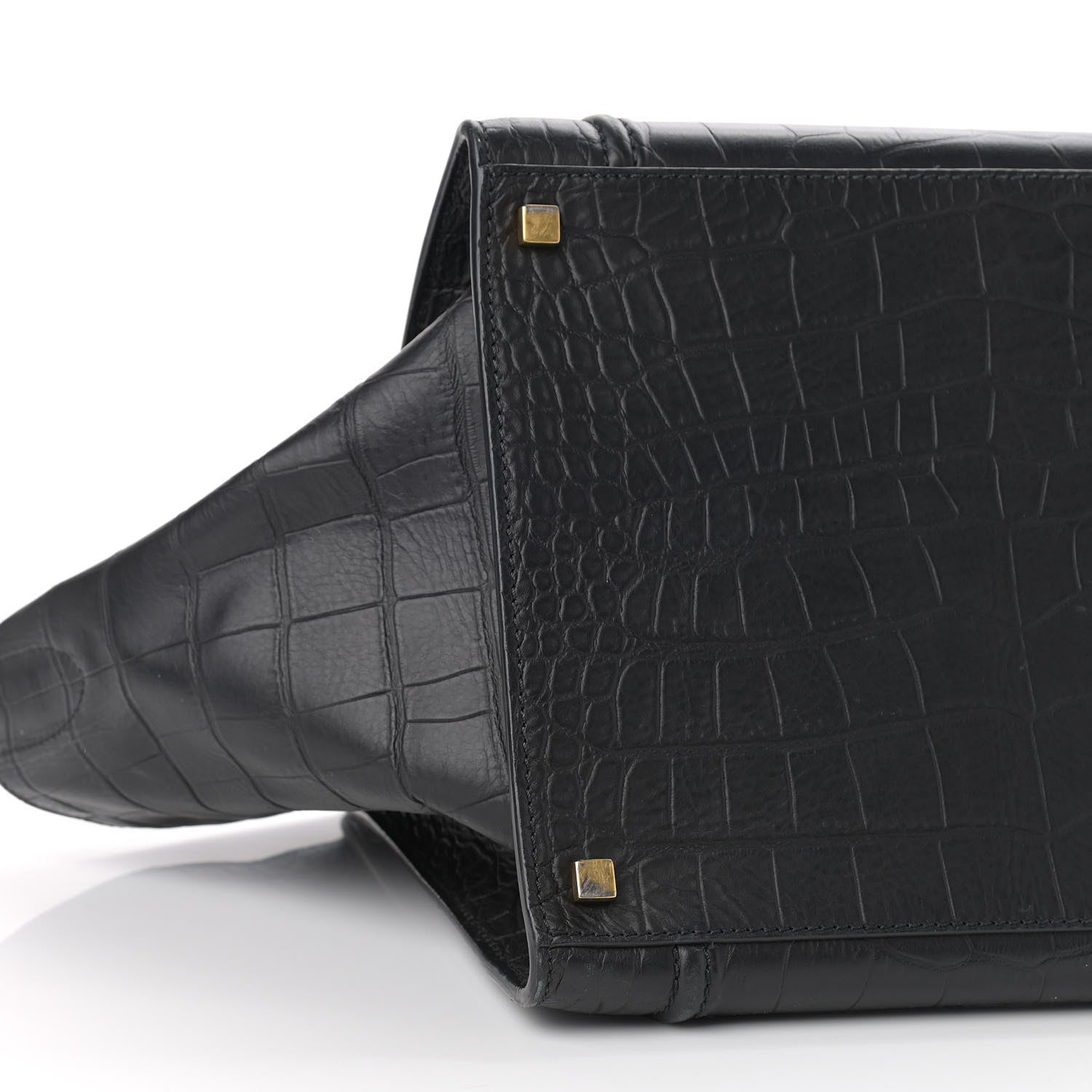 Celine Calfskin Crocodile Embossed Medium Phantom Luggage Black 8 of 12