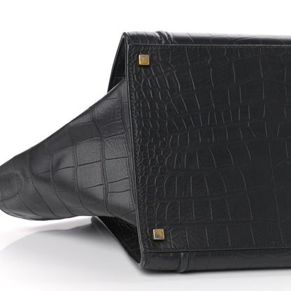 Celine Calfskin Crocodile Embossed Medium Phantom Luggage Black 8 of 12