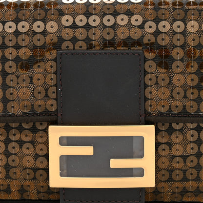 Fendi Fabric Jacquard Paillettes Vitello Seta FF 1974 Mini Baguette Testa di Moro Real Ebano 8 of 10