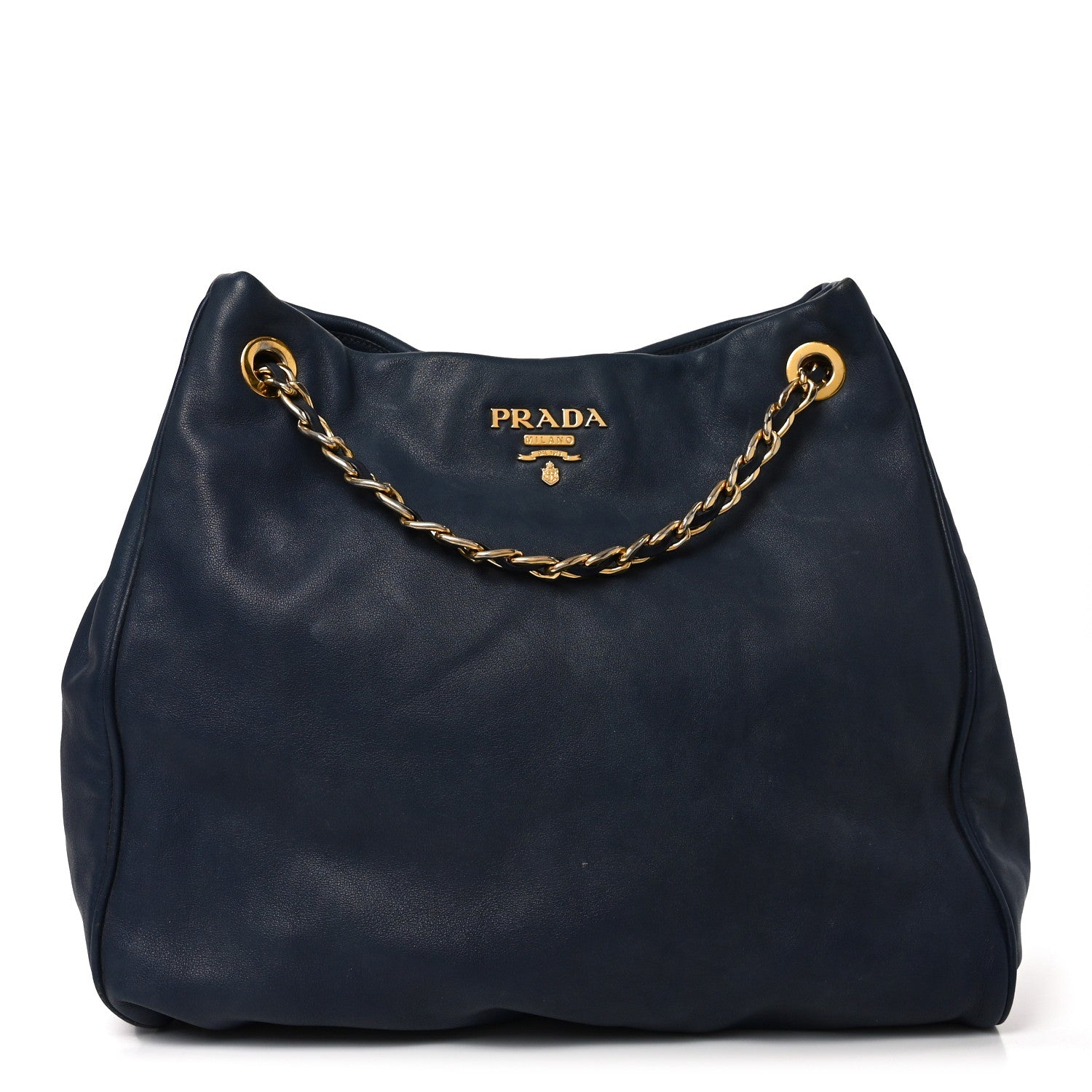 Prada Soft Calf Chain Tote Blue 1 of 8