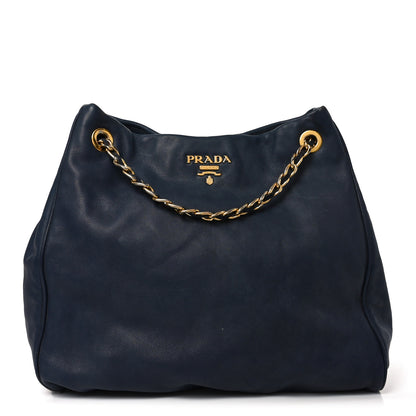 Prada Soft Calf Chain Tote Blue 1 of 8