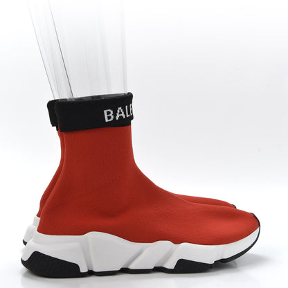 Balenciaga Neoprene Knit Mens Speed Cuffed Sneakers 39 Red Black White 4 of 12