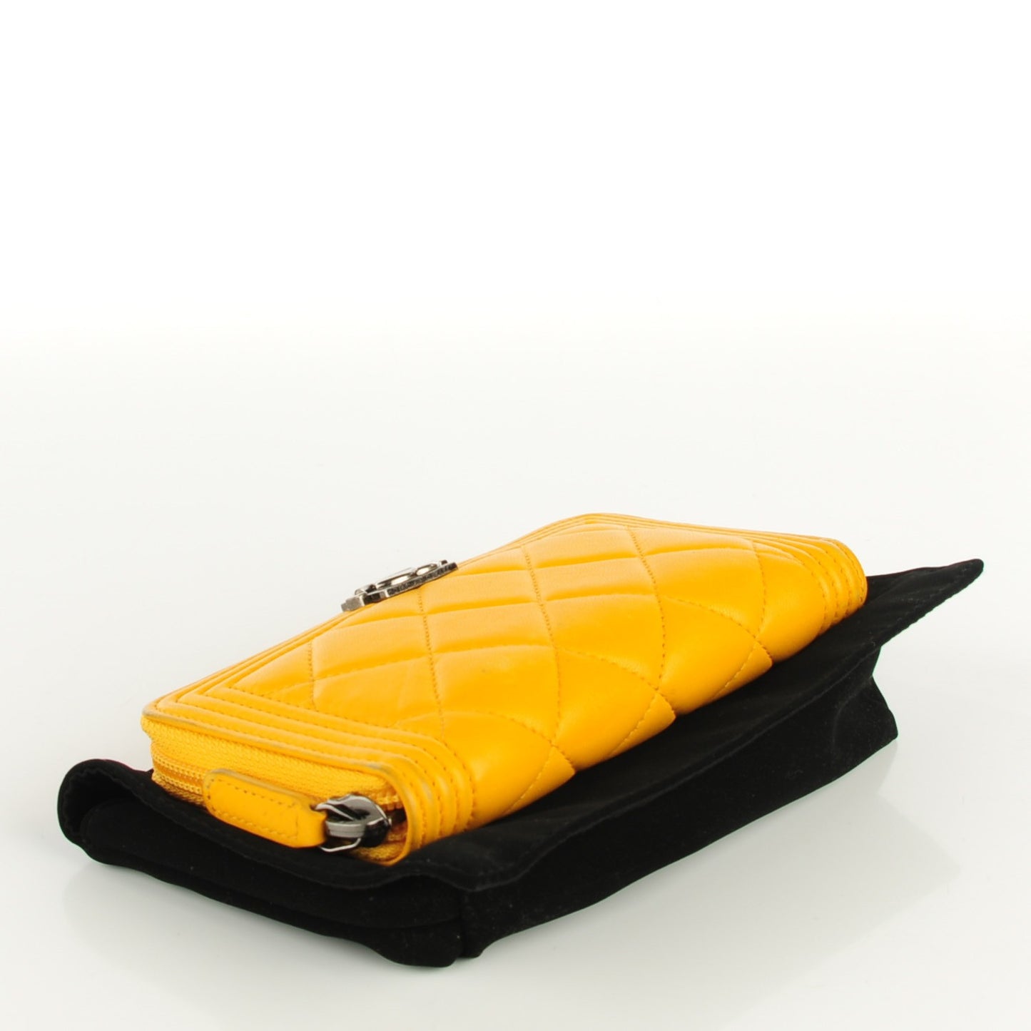 Lambskin Quilted Small Boy Zip Around Wallet Yellow