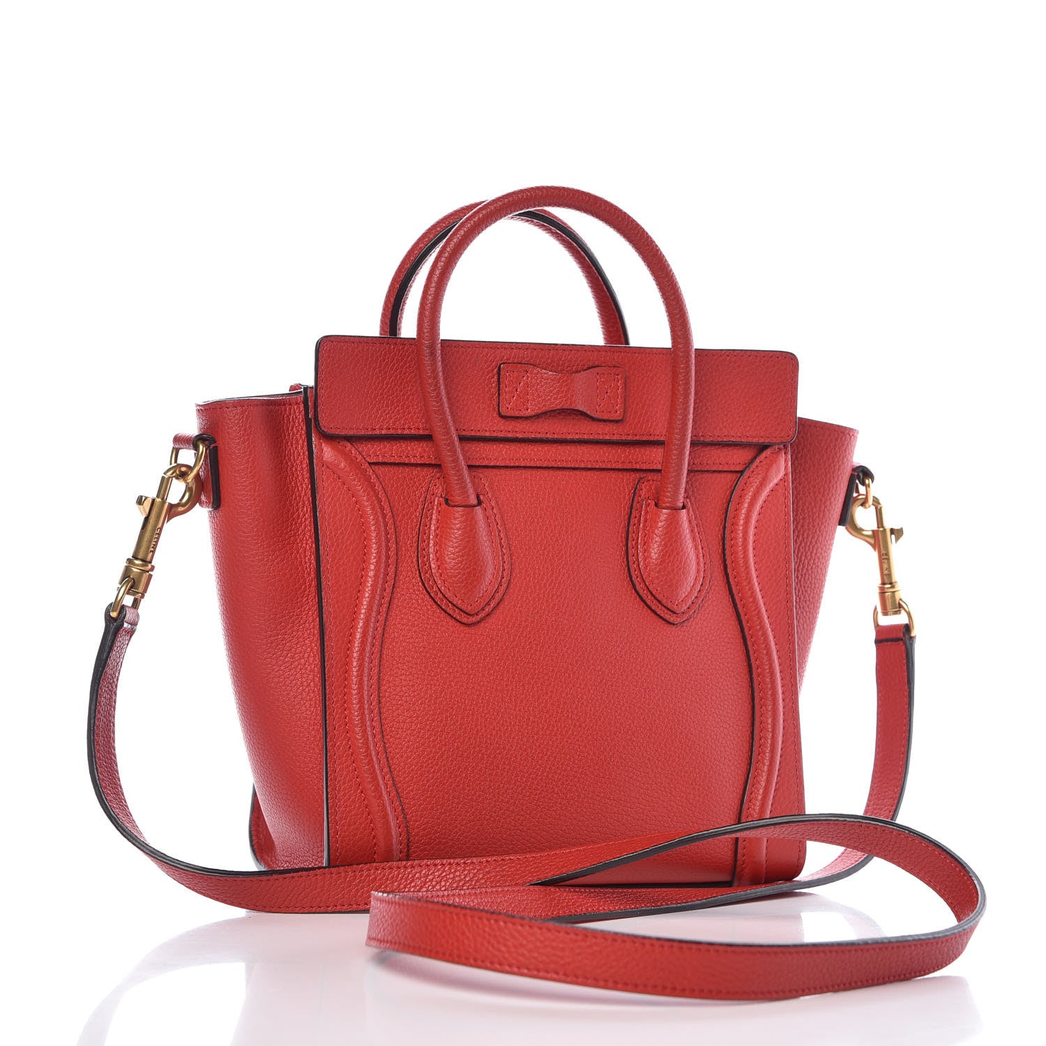 Celine Drummed Calfskin Nano Luggage Coquelicot 3 of 12