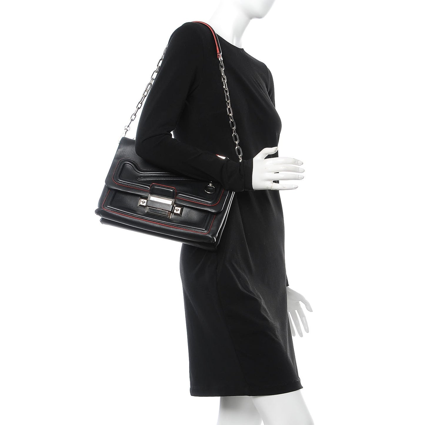 Calfskin Palazzo Shoulder Bag Black Red