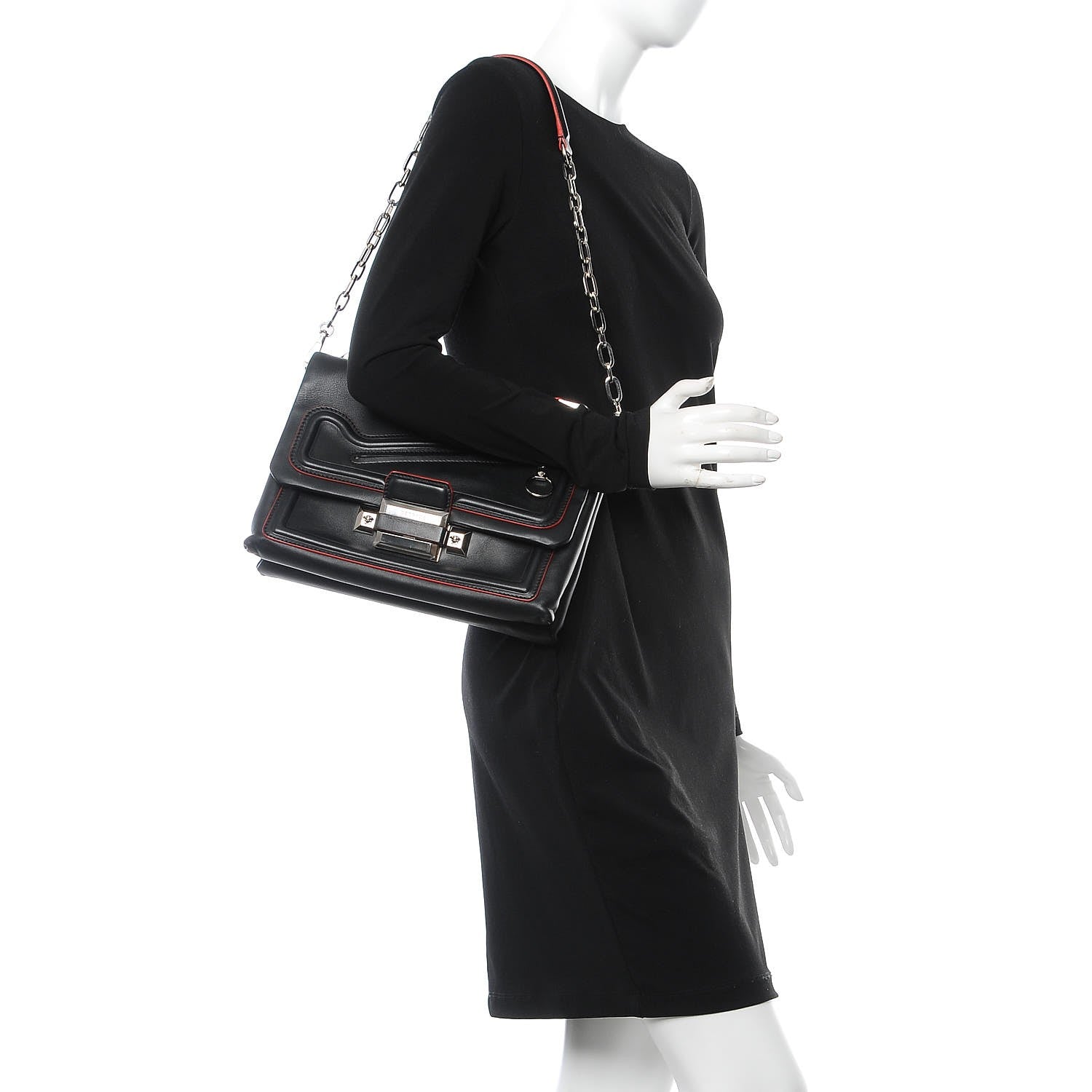 Versace Calfskin Palazzo Shoulder Bag Black Red 2 of 15