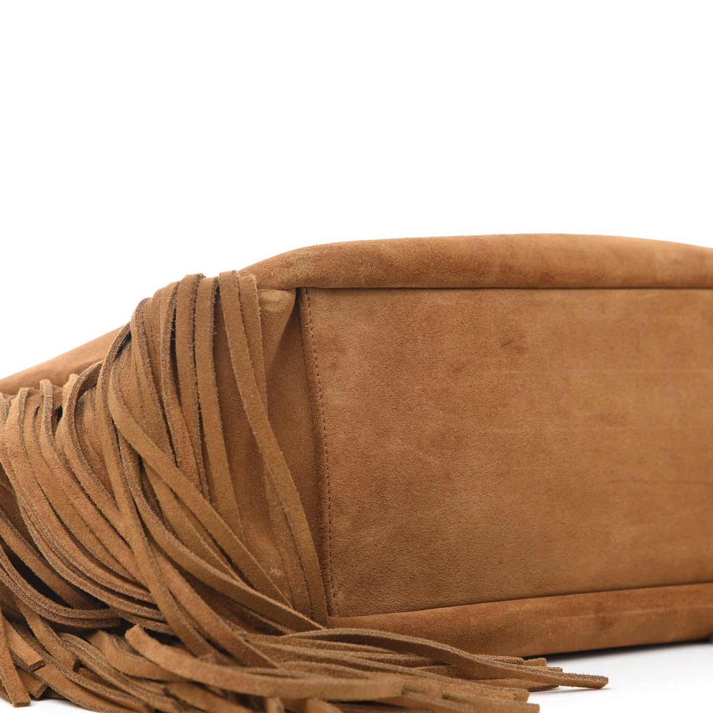 Suede Fringe Monogram Shopping Tote Light Ochre