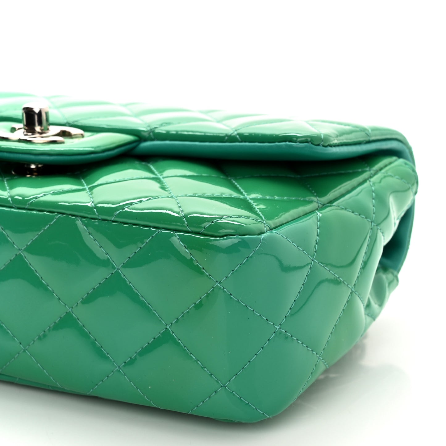 Patent Calfskin Quilted Mini Rectangular Flap Green