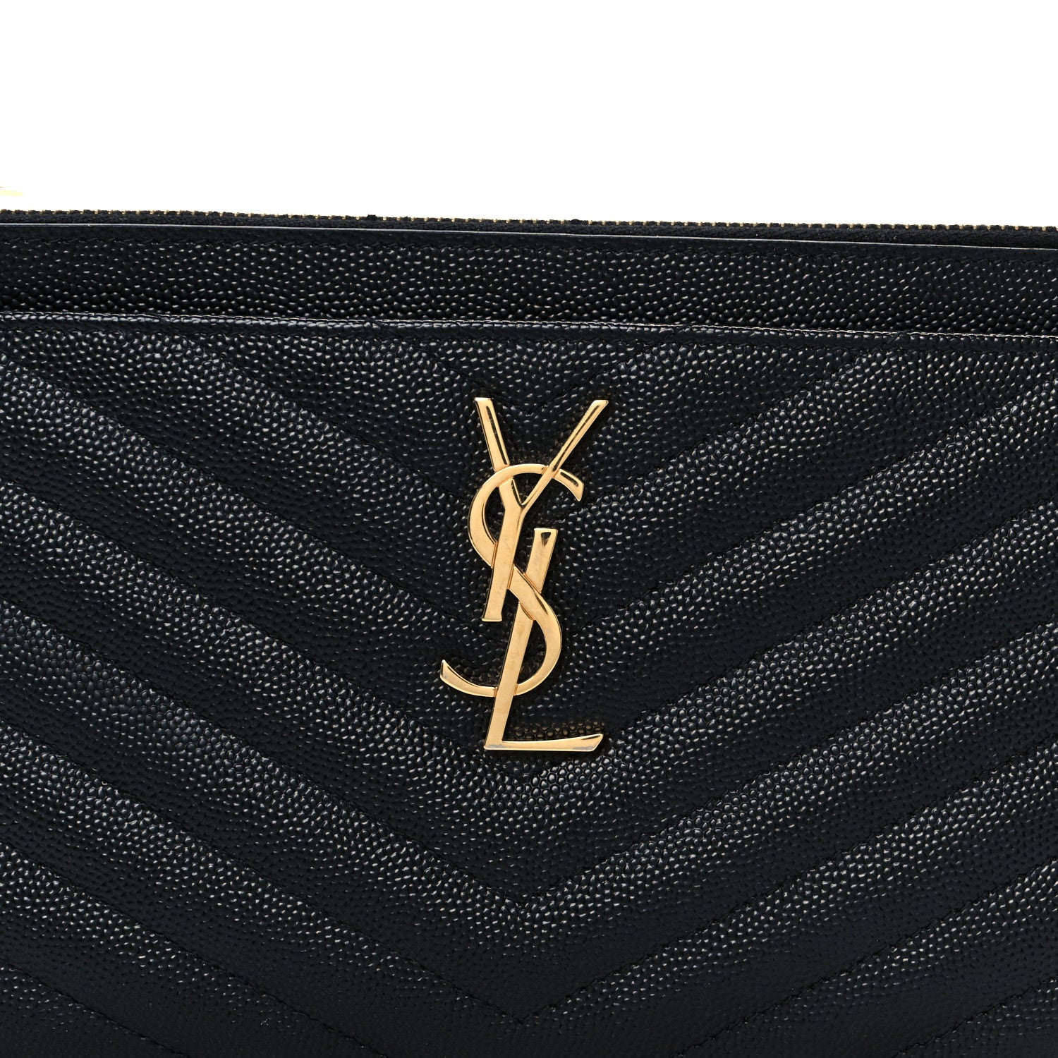 Saint Laurent Grain De Poudre Chevron Monogram Large Bill Pouch Black 18 of 18